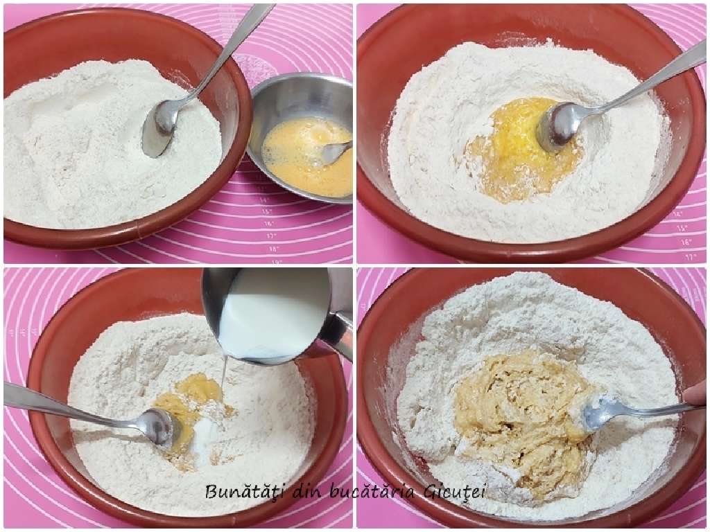amestecare ingrediente pentru aluat cornuri cu nutella