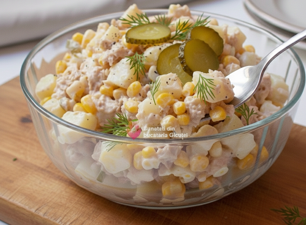 lingura in bolul cu salata de ton