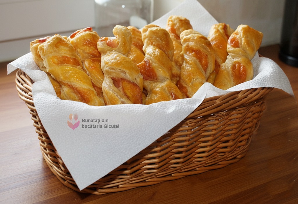 rasucite din aluat cu salam si cascaval in cosulet