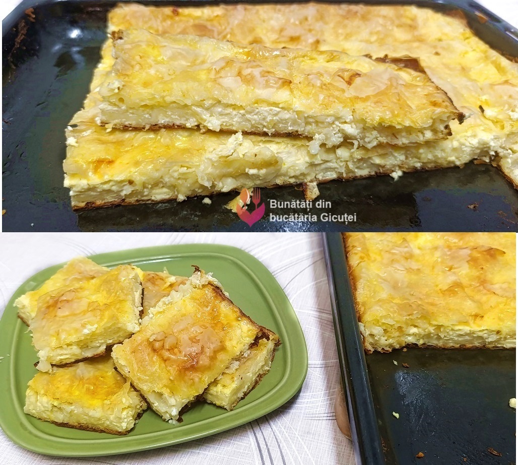 placinta cu branza si iaurt asezata pe platou