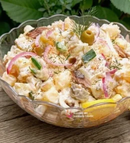 Salată cu cartofi și macrou afumat