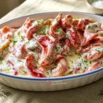 salata de ardei copt cu iaurt,usturoi si marar